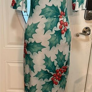 🎄 Holly Berry Christmas Maxi Dress – Modest Ruffle Sleeve | Size XS